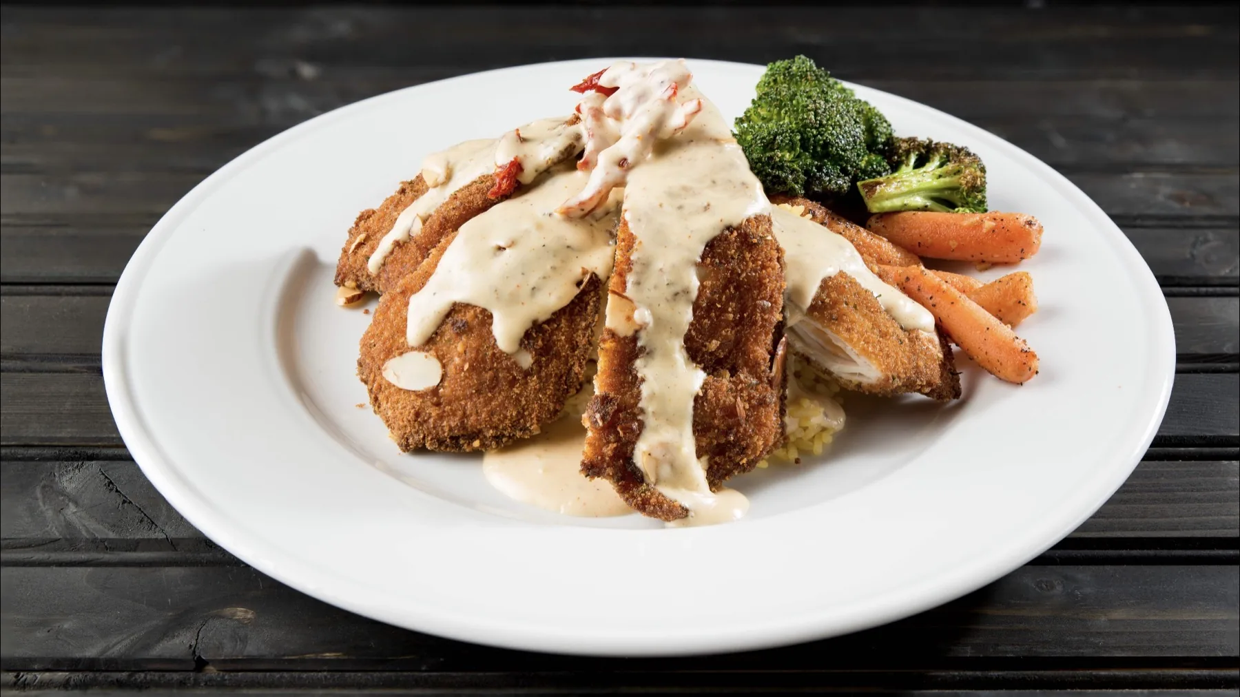 Almond Chicken with vegetables and basmati rice